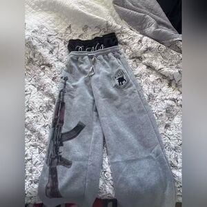 Gray Men's Pants with Graphic Design